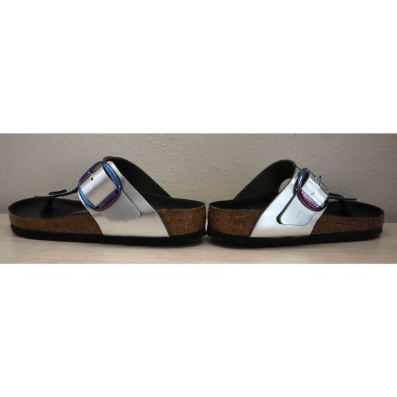 Birkenstock Women's EUR 37 US 6 Metallic Silver Leather Gizeh Big Buckle Sandals - Picture 10 of 15